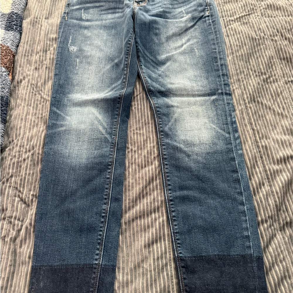 Express Blue Straight Jeans with Distressed Look
